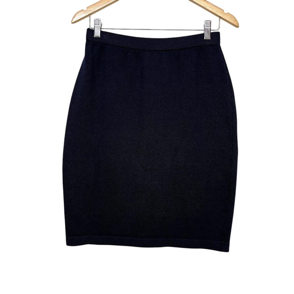 St. John Skirt Knit Wool Straight Pencil Midi Skirt Navy Blue Womens Size 6